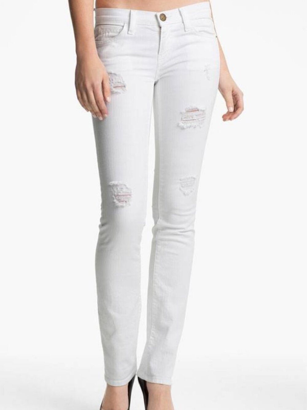 Current/Elliott The Straight Leg Jean Sugar Destroy White Ripped Denim NWT